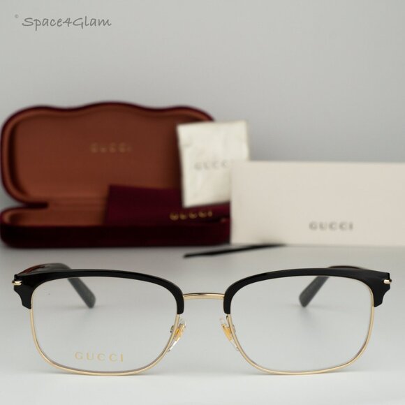 BRAND NEW Gucci GG1448O 001 Gold Black Demo Rectangle Unisex Eyeglasses - Picture 3 of 10